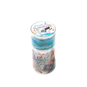 Seaside in Midsummer theme washi tape set with ocean elements and retro camera patterns