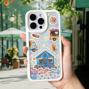 Cute food illustration stickers on a semi-transparent phone case for iPhone Pro Max