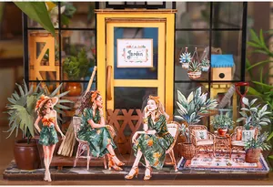 Macro scene of green plant theme DIY washi tape stickers with elegant female characters