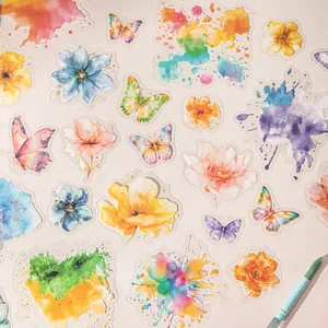 Pegatinas artísticas de flores y mariposas en acuarela para scrapbooking y manualidades