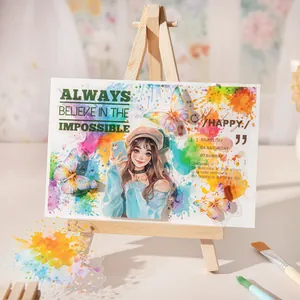 Pegatinas de acuarela niña y mariposa en mini caballete para decoración de diarios DIY