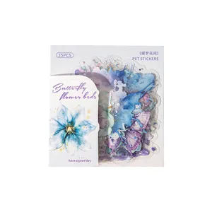 Set de 25 pegatinas PET de acuarela con mariposas y flores para diarios DIY
