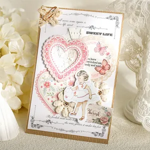 Vintage lace theme scrapbooking stickers with pink floral and butterfly DIY decorative elements
