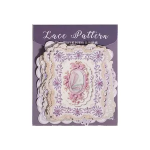 Vintage lace pattern stickers for DIY scrapbooking with floral frame and laser cut edges