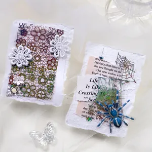 Iridescent PET masking tape with purple lace flowers and vintage blue spider accents