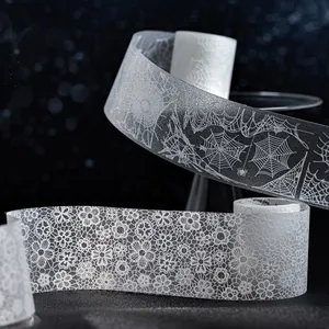 Glitter Sand PET Masking Tape Starry Night Lace Spider Web Pattern For Journaling Scrapbooking DIY Decoration Craft Tape