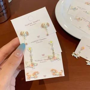 Cute Polka Dot Dachshund Dog Earrings With 925 Sterling Silver Earring Post Alloy Enamel Animal Flower Artificial Pearl Stud Hoop Jewelry For Women