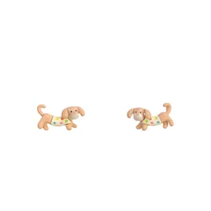 Cute polka dot dachshund earrings in polished brown resin for girls and women
