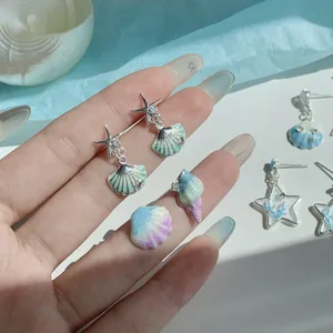 Starfish seashell zircon earrings with pearl fishtail tassel for women in summer
