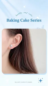 Macro shot of a fork-shaped earring with a light blue bow from the bakery collection