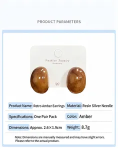 Detailed product parameters of amber resin oval stud earrings with silver needles