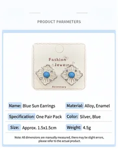 Detailed product specs of bohemian blue sun earrings made of alloy with enamel finish
