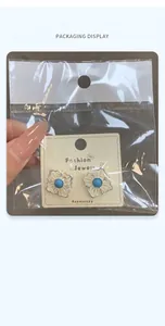 Detail shot of vintage sunburst earrings with blue gems and rhinestones on card