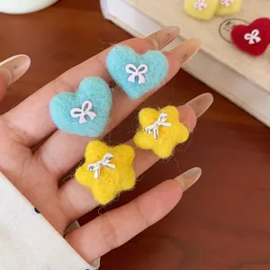Cute Plush Heart Star Stud Earrings With 925 Sterling Silver Earring Post Colorful Bow Knot Autumn Winter Jewelry Women