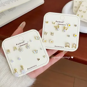 Luxury Alloy Enamel Flower Animal Stud Earrings With 925 Sterling Silver Earring Post Cat Rabbit Bow Heart Butterfly Jewelry For Women
