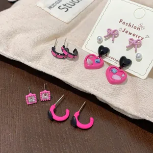 Pink Barbie style magic butterfly earring set with silver needles for sweet cool girl heart