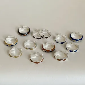 Vintage enamel geometric argyle rings with silver finish in multiple colors for women