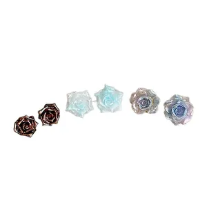 Vintage tie-dye gradient resin rose stud earrings set in brown, blue and lilac colors