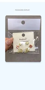 Detail of red Chinese knot and Lucky Cat earrings set on premium card packaging
