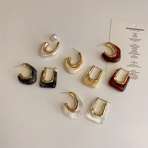 French vintage geometric earrings set with gold metal resin and faux pearls