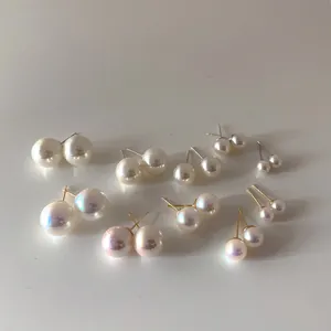 Orecchini a Bottone con Perle Artificiali in Stile Francese Vintage per Donna Orecchini a Cerchio in Metallo Placcato Oro Geometria Rotonda Perla Sintetica Gioielli Eleganti