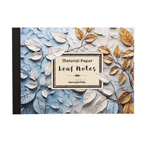 Leaf Notes art paper for junk journals with blue and gold oil painting leaf patterns