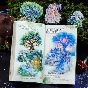 Scrapbook PET stickers featuring fairy forest themes with laser shell light effects
