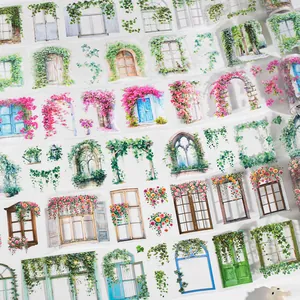 Watercolor vine window and floral PET decorative tape for DIY scrapbooking decoration