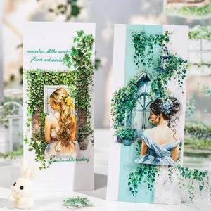 Vintage PET vine and window scenery stickers for DIY scrapbooking and planners