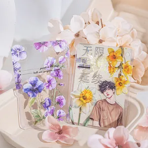 Autocollants floraux en PET et cartes transparentes décoratives pour scrapbooking DIY