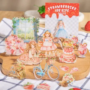 Japanse stijl PET-stickerset met aardbeienthema en schattige dessert illustraties