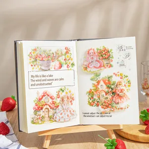 Aardbei sprookje PET stickers voor scrapbooking met schattige meisjes en bloemenhuizen
