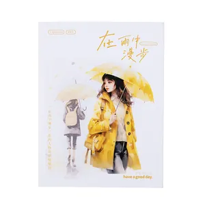 Rainy Day PET stickers featuring a girl with a yellow umbrella for journaling