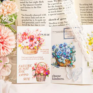 Floral basket PET stickers with glitter finish for DIY vintage scrapbooking decor