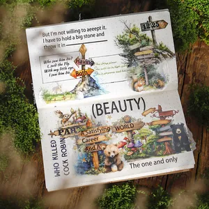 Nature themed PET stickers with forest animals, mushrooms and signs for DIY scrapbooking