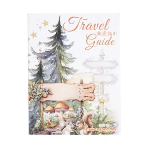 Travel Guide forest stickers with cute squirrels mushrooms and vintage signposts