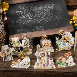 Adesivi PET retrò per scrapbooking con figure di artisti e giardinieri creativi