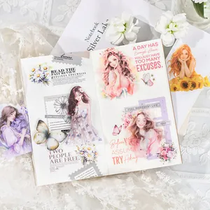 Floral girl PET stickers set featuring butterflies and motivational quotes for journaling