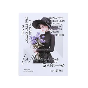 Elegant vintage girl PET stickers with floral illustrations for DIY scrapbook decor