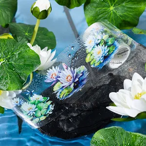 Summer Lotus Pond PET Decorative Tape Die Cut Waterproof Floral Stickers For Scrapbooking Journaling DIY Hand Account Craft