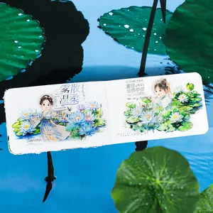 Aesthetic summer lotus PET tape with cute hanfu characters for journaling and scrapbooking