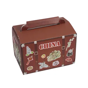 Geschenkbox im Retro-Koffer-Stil mit China-Reise-Illustrationen und Tragegriff