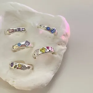 Unregelmäßiger Zinklegierung Ring Mit Buntem Zirkonia Vintage Herz Geometrisch Verstellbarer Offener Fingerring Damen Schmuck