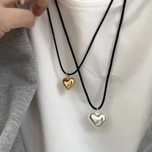 Heart Pendant Necklace For Women Men Vintage Braided Rope Chain Copper Real Gold Plated Heart Minimalist Korean Style Jewelry Adjustable Neck Chain Gift