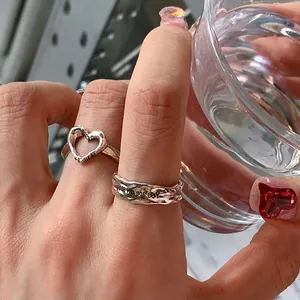 Irregular silver metal heart ring set for women with You are my story engraving