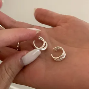 Silver irregular double-layer ear cuffs with smooth and hammered texture for women