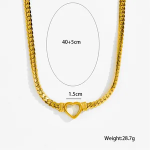 Chunky gold-plated heart pendant necklace with wide curb chain and 40+5cm length