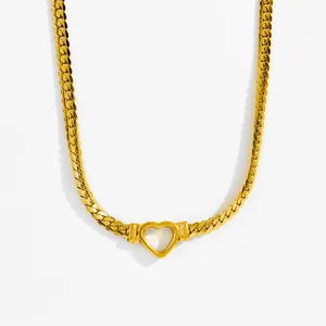 Hip hop style chunky gold plated stainless steel heart pendant necklace for women