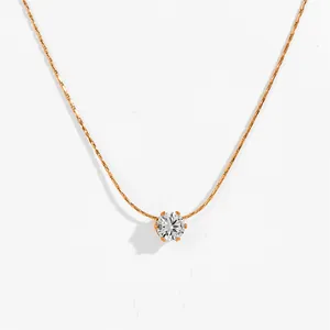Elegant 18k gold plated six-prong zircon pendant necklace for women on white background
