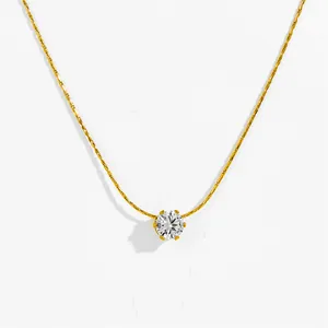 Minimalist gold snake chain necklace with a brilliant four-claw zircon solitaire pendant